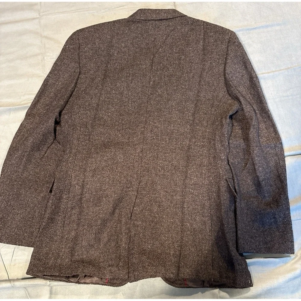 Austin Hill Mens Brown Wool Tweed Blazer Sport Coat Leather Buttons Made in USA